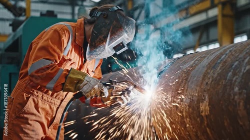 Wallpaper Mural Industrial Worker Performing Welding with Sparks and Bright Light in Manufacturing Environment Torontodigital.ca