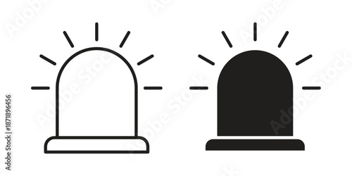 Ambulance siren icons in a black filled and outlined style. Set of vector icons