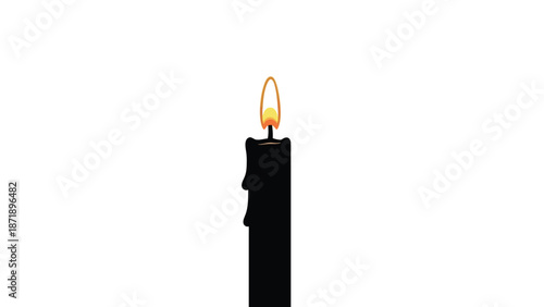 A black candle with a melting edge and a warm flame burning brightly a white white with burning candle and icon Silhouette vector on whit Background