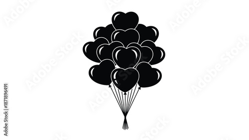A bunch of black heart shaped balloons floating in the air white white with black heart balloons and black balloons Silhouette vector on whit Background