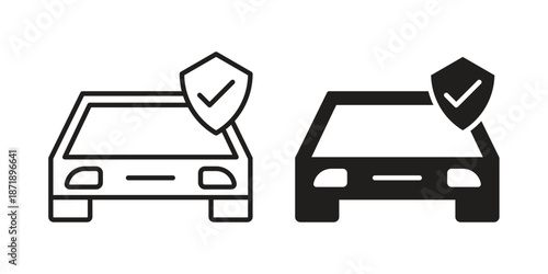 Auto insurance icons in a black filled and outlined style. Set of vector icons