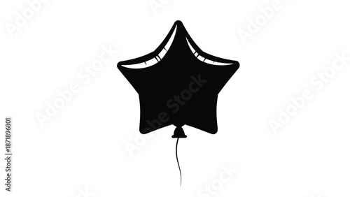 Black star shaped helium balloon tied with a string white white with black balloon and icon and symbol and graphic design Silhouette vector on whit Background
