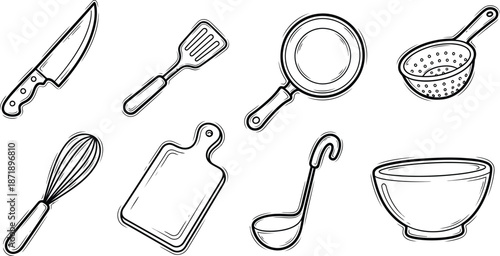 Assorted Black Silhouette Kitchen Utensils and Cookware teapot kettle