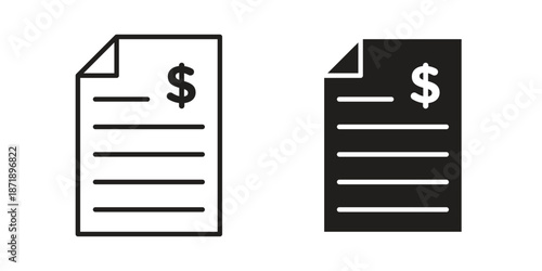 Bank statement icons in a black filled and outlined style. Set of vector icons