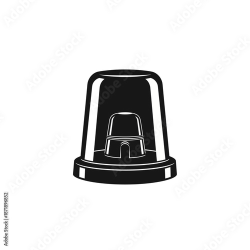 A simple black and white illustration of a thimble on a white background