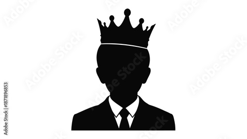 A black of a man wearing a crown and business suit white with king and royal and leadership and authority Silhouette vector on whit Background