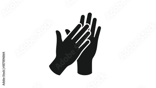 Black of two hands with palms facing inward and fingers crossed white white with icon and illustration and graphic Silhouette vector on whit Background