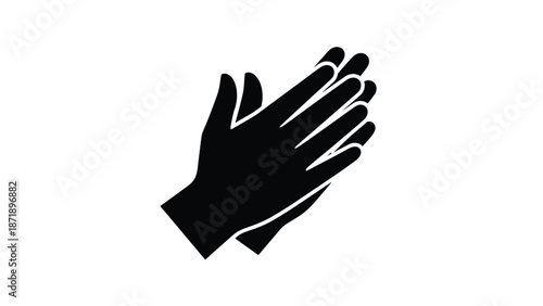 Black of a right hand with palm facing outward white with icon and graphic and illustration and clipart Silhouette vector on whit Background