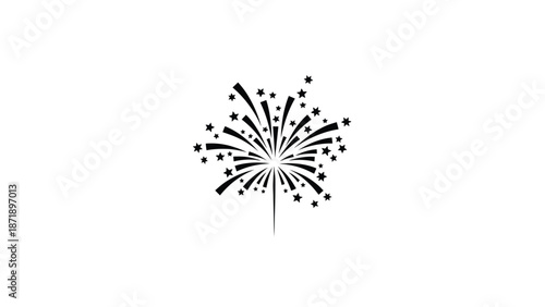 Black of a firework explosion with stars a white white with celebration and festivity and pyrotechnics and illustration Silhouette vector on whit Background