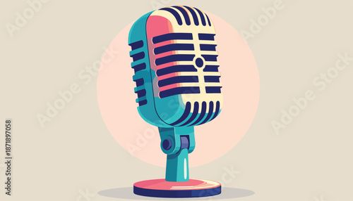 Vintage Microphone Illustration with Retro Design and Vibrant Colors.
