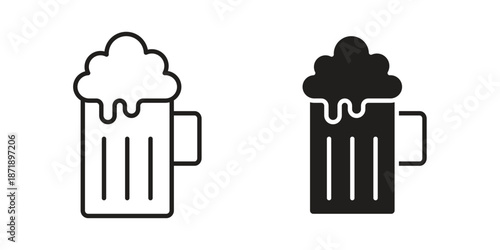 Beer mug icons in a black filled and outlined style. Set of vector icons