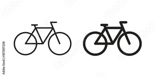 Bicycle icons in a black filled and outlined style. Set of vector icons