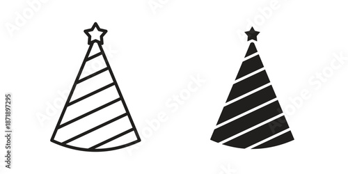 Birthday hat icons in a black filled and outlined style. Set of vector icons