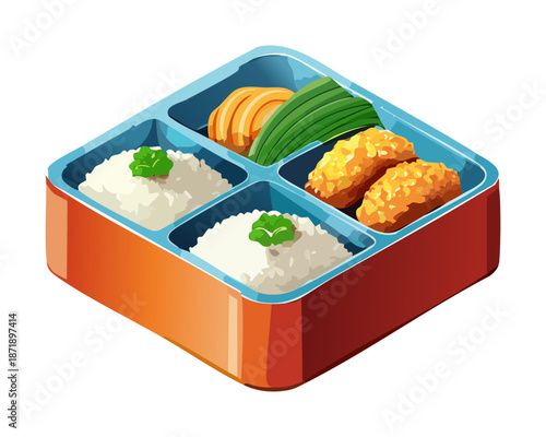 Multi compartment lunch box with healthy food variety for school or office meal plan and delivery Vector Illustration