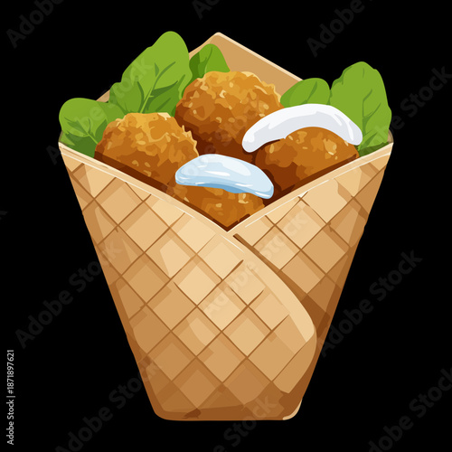 Falafel wrap with fresh salad and tahini for healthy middle eastern vegetarian food and catering marketing Vector Illustration