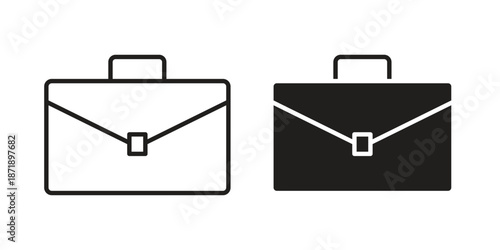 Briefcase icons in a black filled and outlined style. Set of vector icons