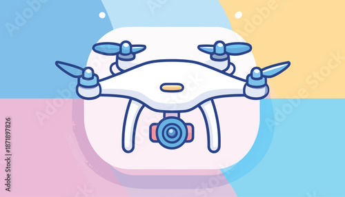 Cartoon Drone Illustration with Camera and Propellers.