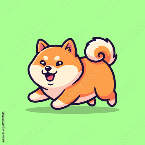 Cute Shiba Inu Dog Running Happily.