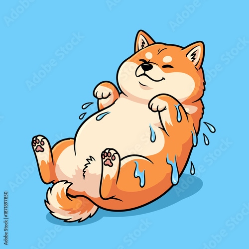 Cute Shiba Inu Dog Sweating from Heat.