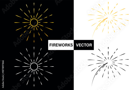 Fireworks vector illustration set black and white background