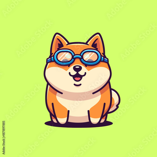 Cute Shiba Inu Dog Wearing Goggles.