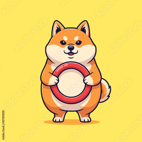 Cute Shiba Inu Dog Holding Ring Cartoon Vector Icon Illustration Animal Icon Concept Isolated Premium Vector.