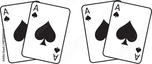 Two pairs of ace of spades playing cards shown side by side on a plain white background, representing a strong hand in card games.