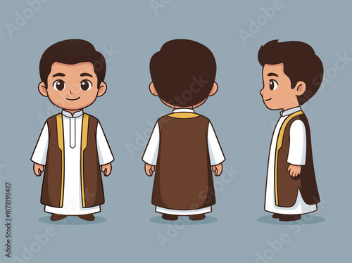 Charming Cartoon Boy in Traditional Middle Eastern Attire.