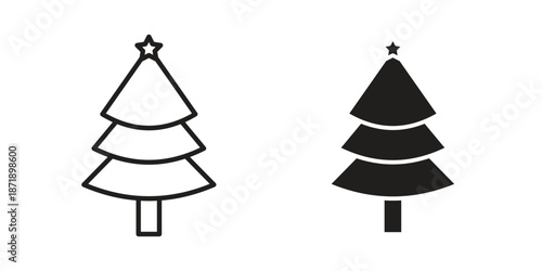 Christmas tree icons in a black filled and outlined style. Set of vector icons