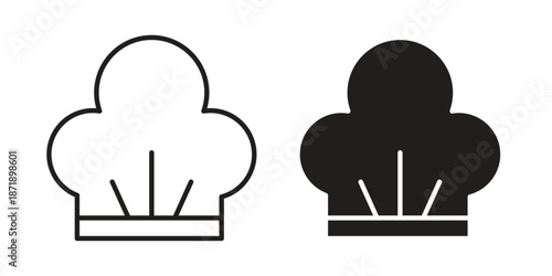 Chef hat icons in a black filled and outlined style. Set of vector icons