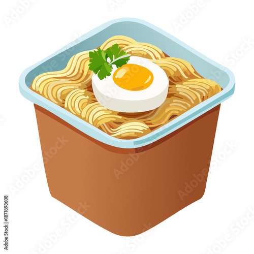 Bowl of hot savory ramen noodles with egg and herbs for a healthy and nutritious lunch meal - Vector Illustration