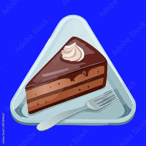 Slice of chocolate cake with white cream in a blue plastic takeaway container for sweet dessert snack - Vector Illustration