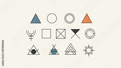 Collection of Geometric Symbols and Shapes in Minimalist Style.