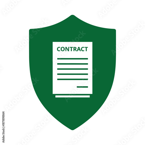 Secure contract document illustration on shield icon representing legal protection and agreement safety in business and law context viewed from front