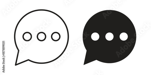 Comments icons in a black filled and outlined style. Set of vector icons