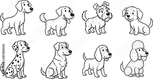 Collection of Cute Puppy Illustrations with Various Expressions and Poses