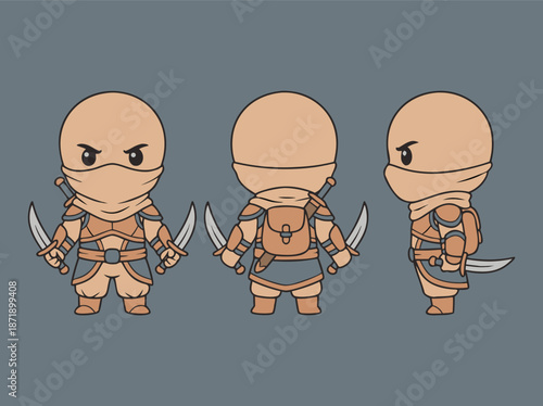 Chibi Ninja Character Design with Daggers.