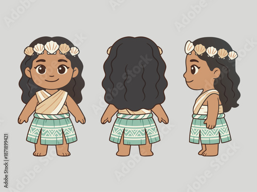 Chibi Polynesian girl character design.