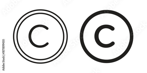 Copyright icons in a black filled and outlined style. Set of vector icons