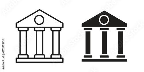 Court icons in a black filled and outlined style. Set of vector icons