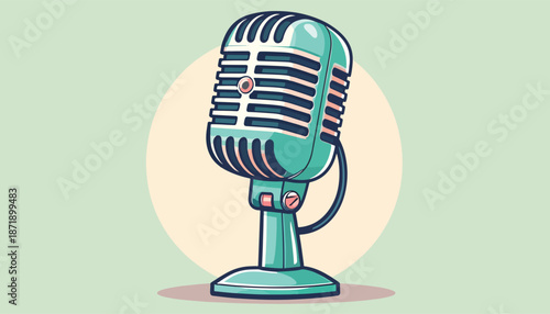 Vintage Microphone Illustration - Classic Audio Recording Device in Teal.