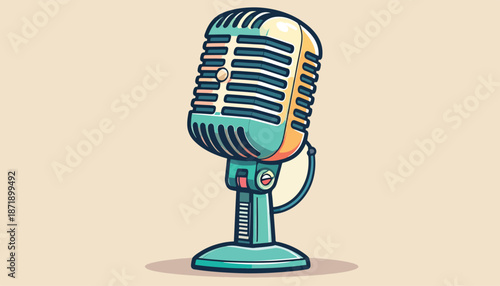 Vintage Microphone Illustration - Classic Audio Equipment for Broadcasting and Recording.