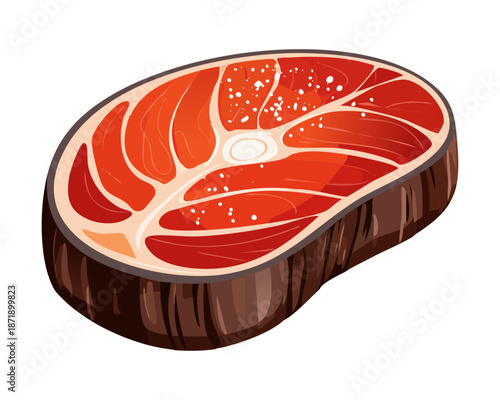 Marbled raw beef steak seasoned with salt flakes on a white plate for high quality meat concept - Vector Illustration