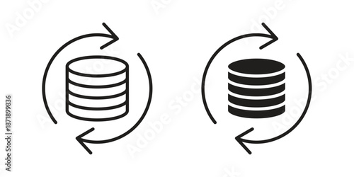 Data backup icons in a black filled and outlined style. Set of vector icons