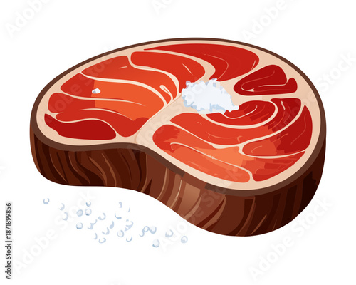 Thick cut of raw beef steak seasoned with sea salt crystals for grilling and barbecue cooking prep - Vector Illustration