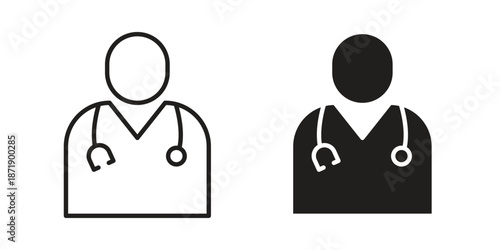 Doctor icons in a black filled and outlined style. Set of vector icons