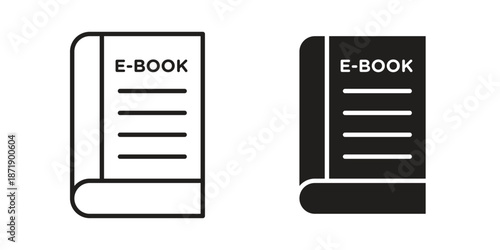 E-book icons in a black filled and outlined style. Set of vector icons