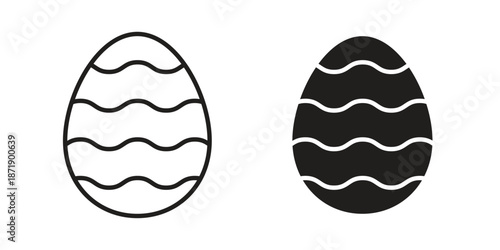 Easter egg icons in a black filled and outlined style. Set of vector icons