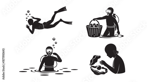 Scuba Diver Silhouette Collecting Sea Shells