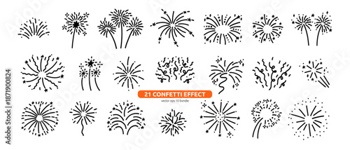 Celebrate Sparkle Confetti Firecracker and Firework Set. Doodle Firecracker Confetti in Hand Drawn Sketchy Line Icons Bundle. Vector Illustration